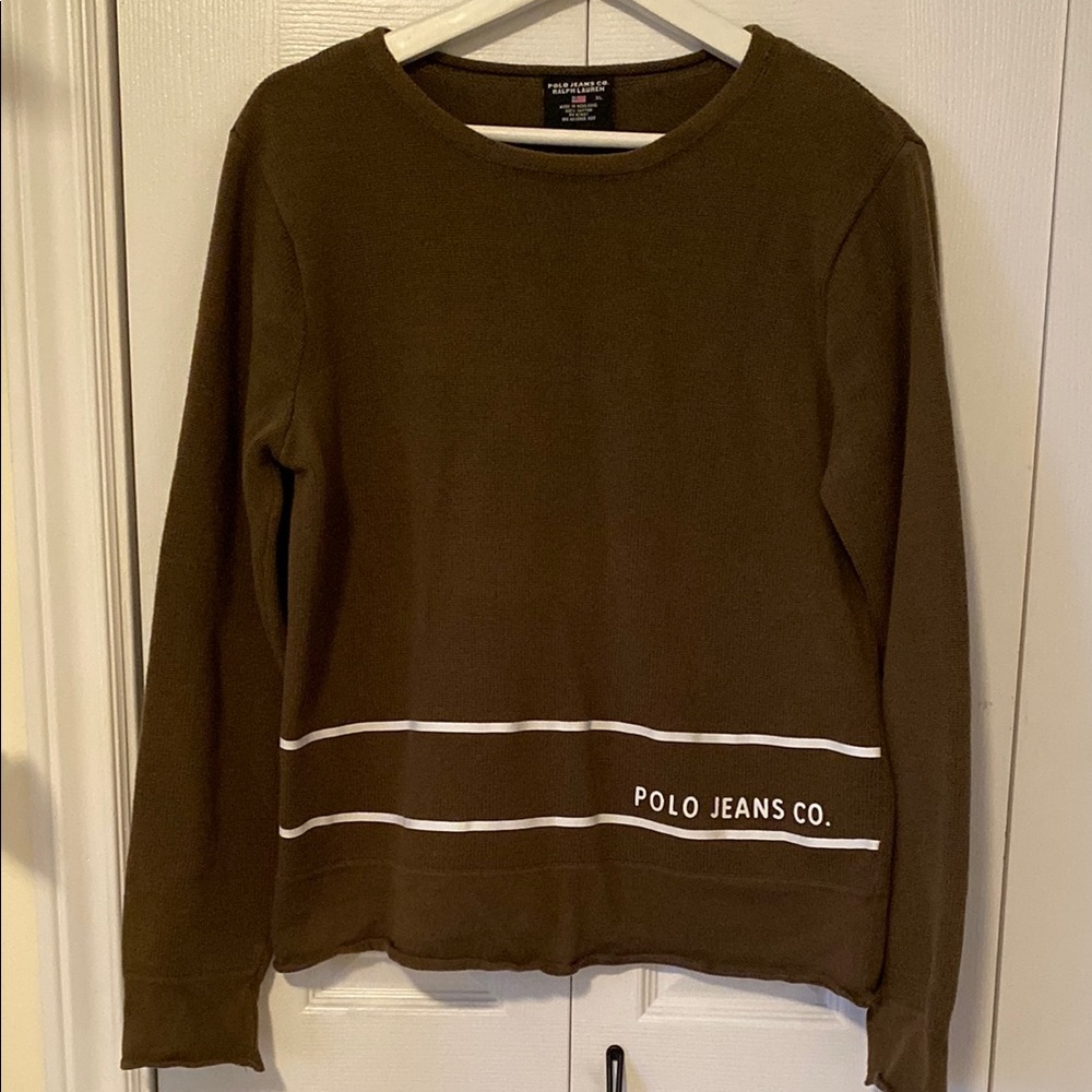 Polo Jeans Co. Olive 100% cotton knit pullover Print logo long sleeves XL